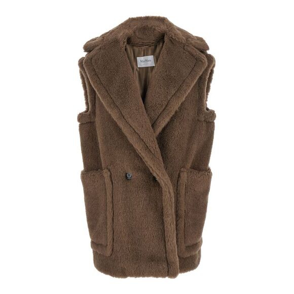 Max Mara Women Brown Vest With Wide Classic Lapels In Fur Woman